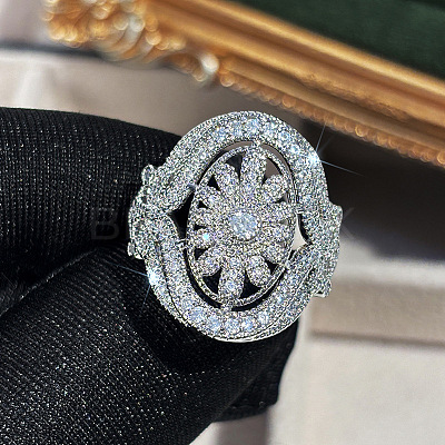 Brass Micro Pave Cubic Zirconia Finger Rings for Women FS-WGE2DD0-05-1