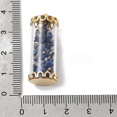Glass Tube with Natural Lapis Lazuli Chip Beads Inside Pendants FIND-B054-01G-01-1