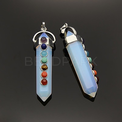 Yoga Chakra Jewelry Platinum Plated Brass Opalite Double Terminated Pointed Big Pendants G-P053-19A-1