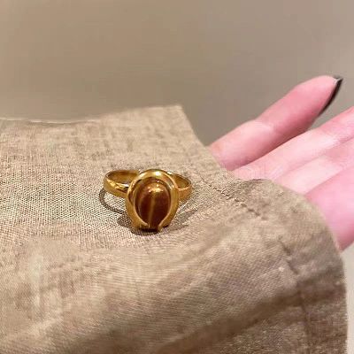 Zinc Alloy with Natural Tiger Eye Finger Rings FS-WG365DD-02-1