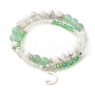 Moon and Star Charm Multi-strand Bracelet BJEW-TA00033-02-1