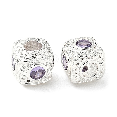Brass Cubic Lilac Zirconia European Beads KK-A254-13S-01-1