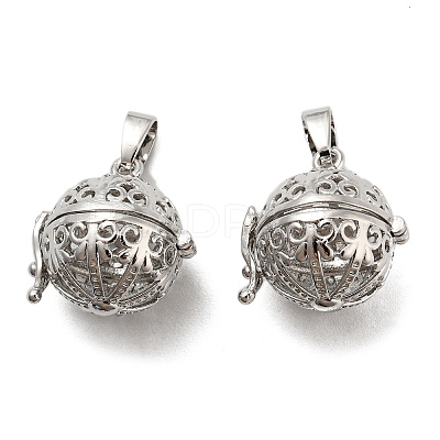 Rack Plating Brass Hollow Round Cage Pendants KK-P238-04P-1