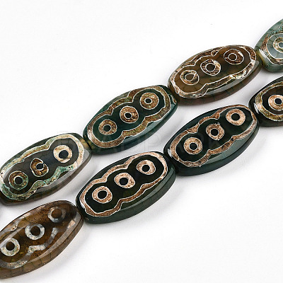Oval with 3-Eye Pattern Tibetan Style dZi Beads Strands G-NH0001-14C-1