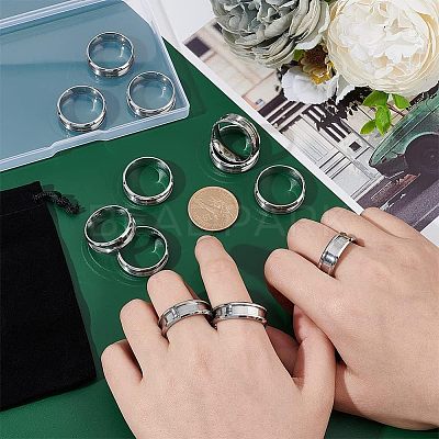 12Pcs Stainless Steel Grooved Finger Ring Settings STAS-UN0038-94E-1