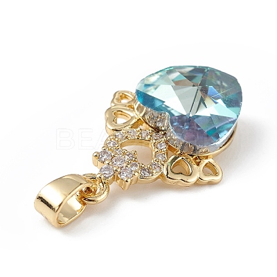 Real 18K Gold Plated Rack Plating Brass Micro Pave Clear Cubic Zirconia Pendants KK-C015-30G-07-1