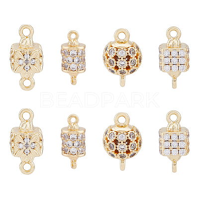 8Pcs 4 Styles Brass Micro Pave Clear Cubic Zirconia Connector Charms KK-DC0003-36-1