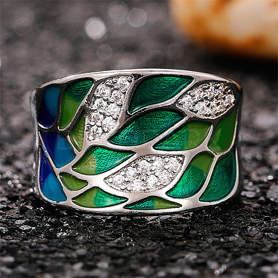 Brass Micro Pave Cubic Zirconia and Enamel Finger Rings FS-WGC3946-05-1