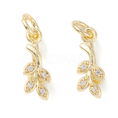 Rack Plating Brass Pave Cubic Zirconia Leaf Shape Ice Pick Pinch Bails X-KK-G464-07LG-1