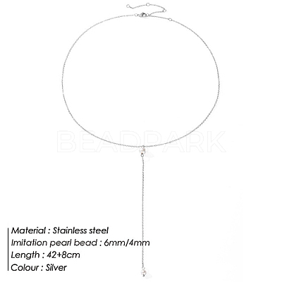 201 Stainless Steel Cable Chains Lariat Necklace PE9205-2-1