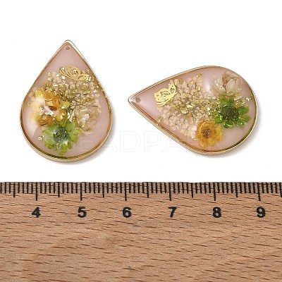 Plating Brass & Transparent Epoxy Resin & Dried Flower Pendants RE-CBAA153-01A-1
