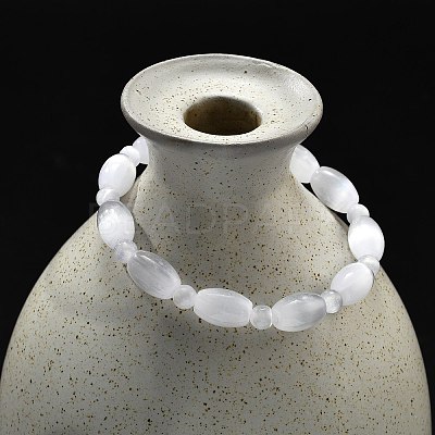 Natural Selenite Beaded Stretch Bracelets for Women BJEW-F481-01B-1