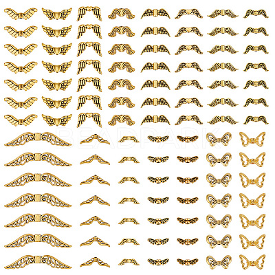 150Pcs 15 Styles Tibetan Style Alloy Fairy Wing Beads TIBEB-PH0005-46-1