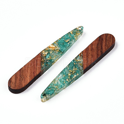 Transparent Resin & Walnut Wood Pendants X-RESI-N039-69B-1