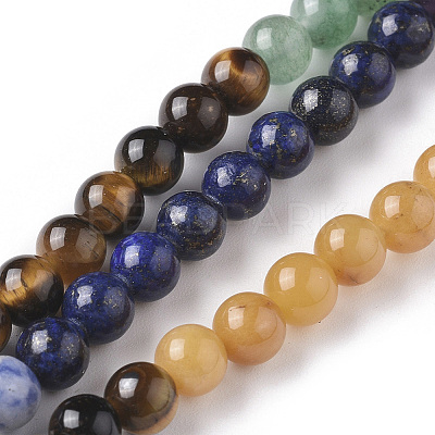7 Chakra Theme Natural Red Rainbow Jasper & Yellow Aventurine & Tiger Eye & Green Aventurine & Blue Spot Stone & Lapis Lazuli & Amethyst Beads Strands G-F668-23-4mm-1