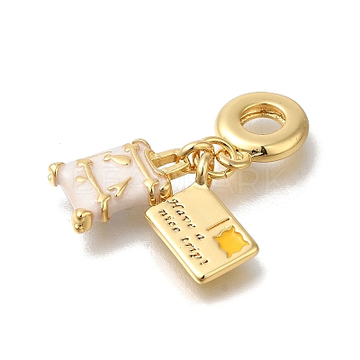 Brass Enamel European Dangle Charms KK-R002-22G-02-1