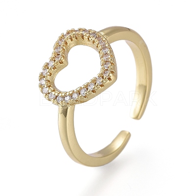 Brass Micro Pave Clear Cubic Zirconia Cuff Rings RJEW-K232-07G-1