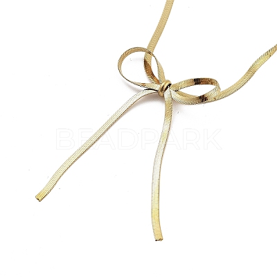 304 Stainless Steel Flat Snake Chain Bowknot Pendant Necklaces for Women NJEW-Z050-01G-02-1