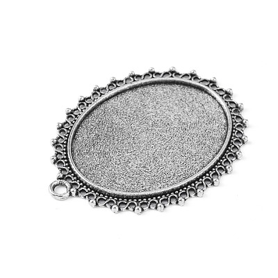 Tibetan Style Alloy Oval Tray Cabochon Settings TIBEP-5437-AS-LF-1