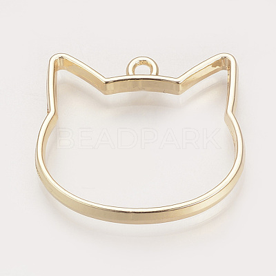 Rack Plating Alloy Kitten Open Back Bezel Pendants PALLOY-R099-29G-FF-1