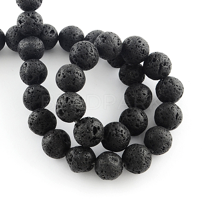 Natural Lava Rock Gemstone Round Bead Strands G-R285-14mm-06-1