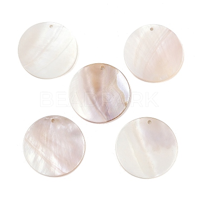 Flat Round Freshwater Shell Pendants SHEL-M005-41-1