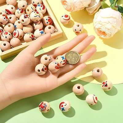 20Pcs Printed Wood European Beads WOOD-YW0001-55A-1