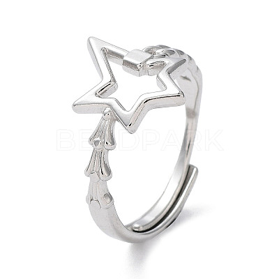 Non-Tarnish 304 Stainless Steel Hollow Star Adjustable Rings RJEW-D006-23P-1