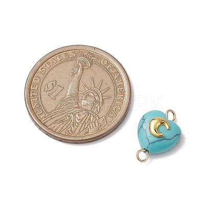 Mixed Gemstone Heart Links Connector Charms with Golden Tone Sun Moon Star Metal Slices PALLOY-JF02762-1