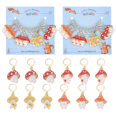 Autumn Theme Alloy Enamel Mushroom Elf Charm Locking Stitch Markers HJEW-PH01710-1