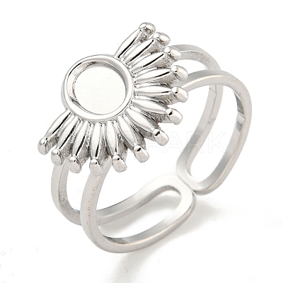 Non-Tarnish 304 Stainless Steel Sun Open Cuff Ring Components RJEW-A043-01P-1