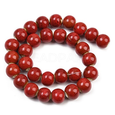 Handmade Fancy Antique Glazed Porcelain Ceramic Round Beads Strands PORC-L019-13mm-08-1
