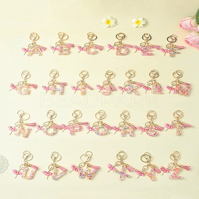 Letter A~Z Transparent Glitter Resin Pendant Keychains KEYC-FZ00024-04-1