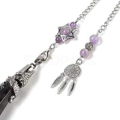 Natural Amethyst Cone Dowsing Pendulum Big Pointed Pendants AJEW-Z041-01J-AS-1