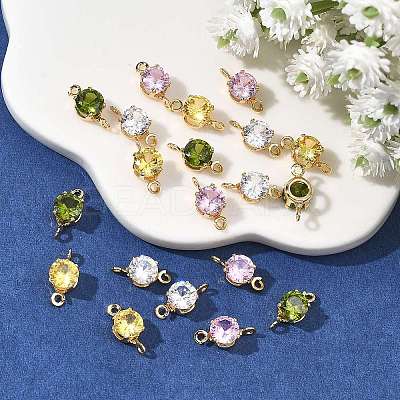 SHEGRACE Brass Pave Cubic Zirconia Flat Round Connector Charms XGRQ2O731-435G-1