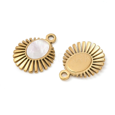 304 Stainless Steel Natural White Shell Pendants STAS-L288-07G-02-1