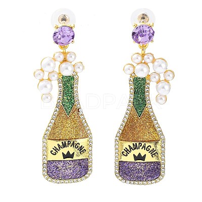 Carnival Theme Glitter Zinc Alloy Champagne Winebottle Dangle Stud Earrings EJEW-D087-06G-1