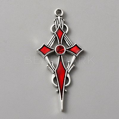 Siam Rhinestone Cross Pendant with Red Enamel LS-ENAM-WH0001-06AS-04-1