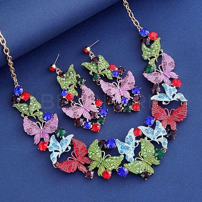 Alloy Enamel & Rhinestone Pendant Necklaces & Stud Dangle Earrings FS-WG46FE4-03-1