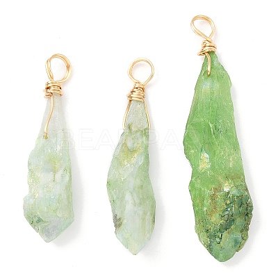 Electroplated Raw Rough Natural Quartz Crystal Copper Wire Wrapped Pendants PALLOY-JF02409-01-1