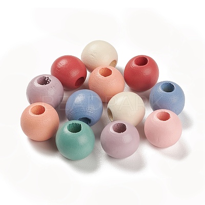 Spray Painted Natural Maple Wood European Beads WOOD-M007-04-1