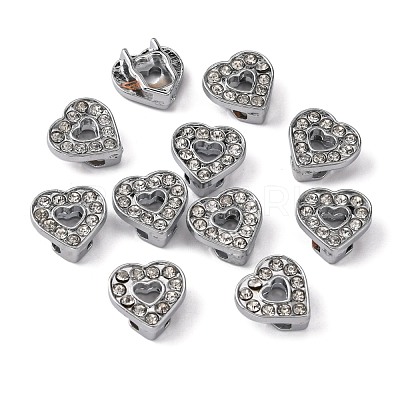 Alloy Heart Slide Charms with Grade A Rhinestones ALRI-R034-06-1