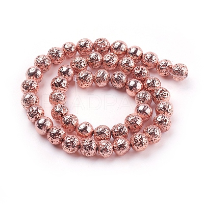 Electroplated Natural Lava Rock Beads Strands G-K259-57-8mm-RG-1