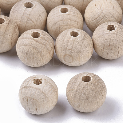 Natural Beech Wood Beads WOOD-T020-01A-1