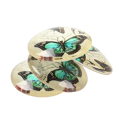 Butterfly Printed Glass Cabochons GGLA-N004-12mm-C01-1