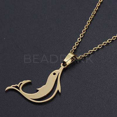 201 Stainless Steel Dolphin Pendants Necklaces NJEW-S105-JN710-45-2-1