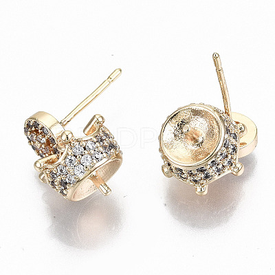Brass Micro Pave Clear Cubic Zirconia Stud Earring Findings KK-T062-57G-NF-1