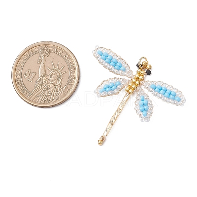 Glass Seed Beaded Dragonfly Pendants PALLOY-MZ00983-01-1