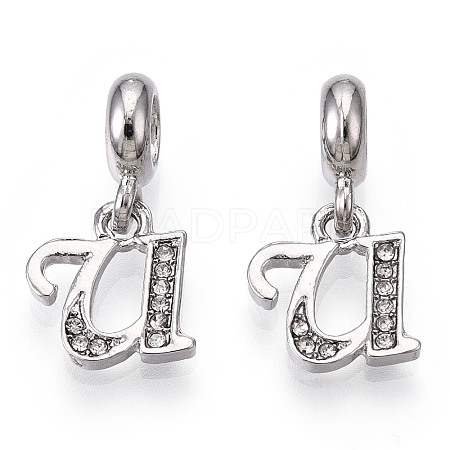 Platinum Rack Plating Alloy Rhinestone European Dangle Charms PALLOY-T048-36P-U-1