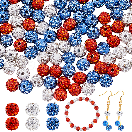 150Pcs 3 Colors Rhinestone Pave Disco Ball Beads RB-UN0001-17C-1